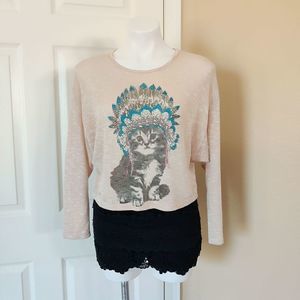 Cleo Apparel cat headdress knit cropped top